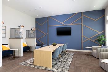 Resident e-lounge with coffee bar, game room & coworking stations